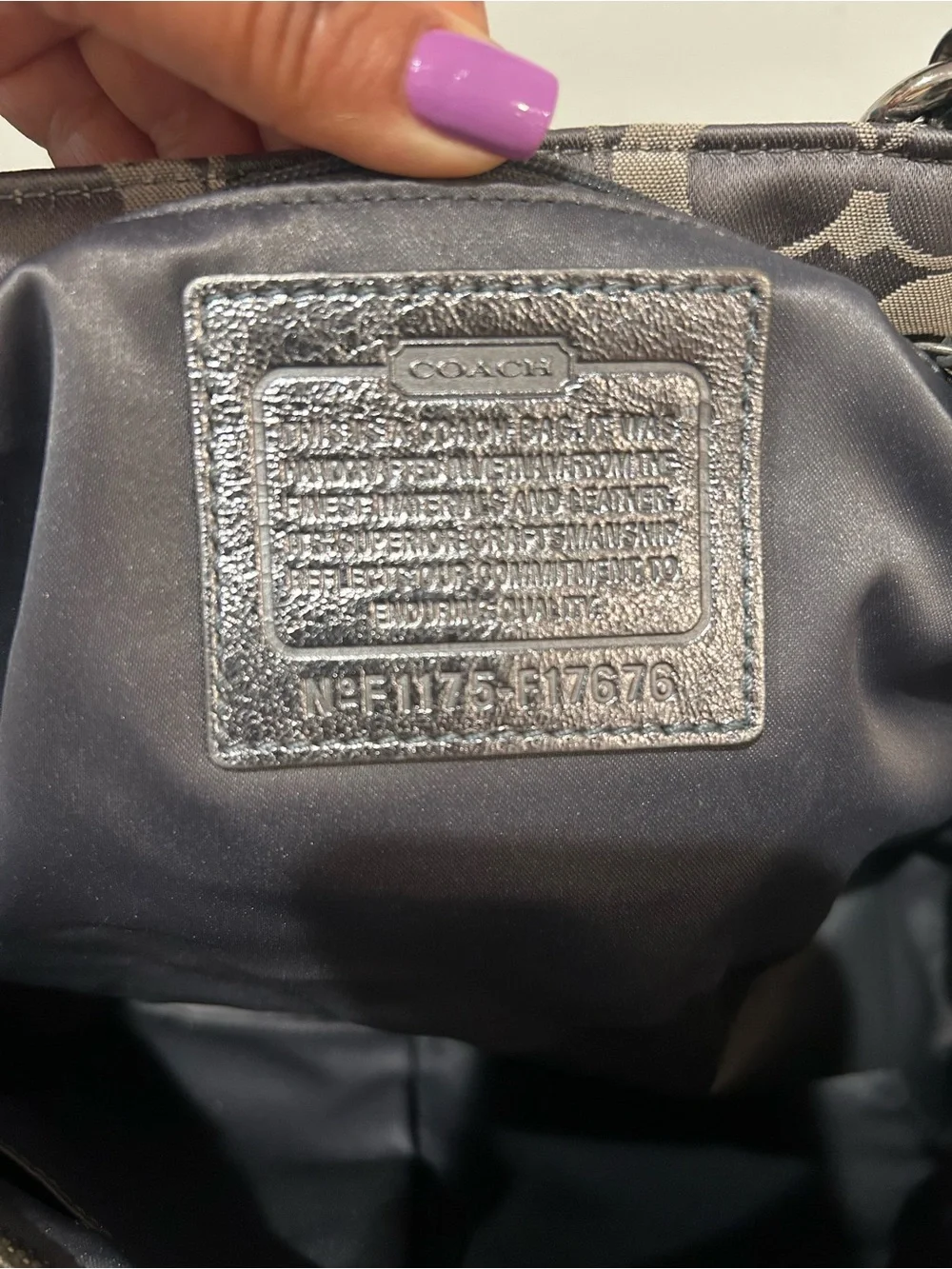 Coach  F17676 Gray Signature Jacquard East West Tote Bag w Metallic Leather Trim